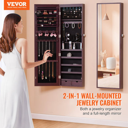 PY-2313SS - 47.2in Velvet-Lined Mirror Jewelry Cabinet with LED Light