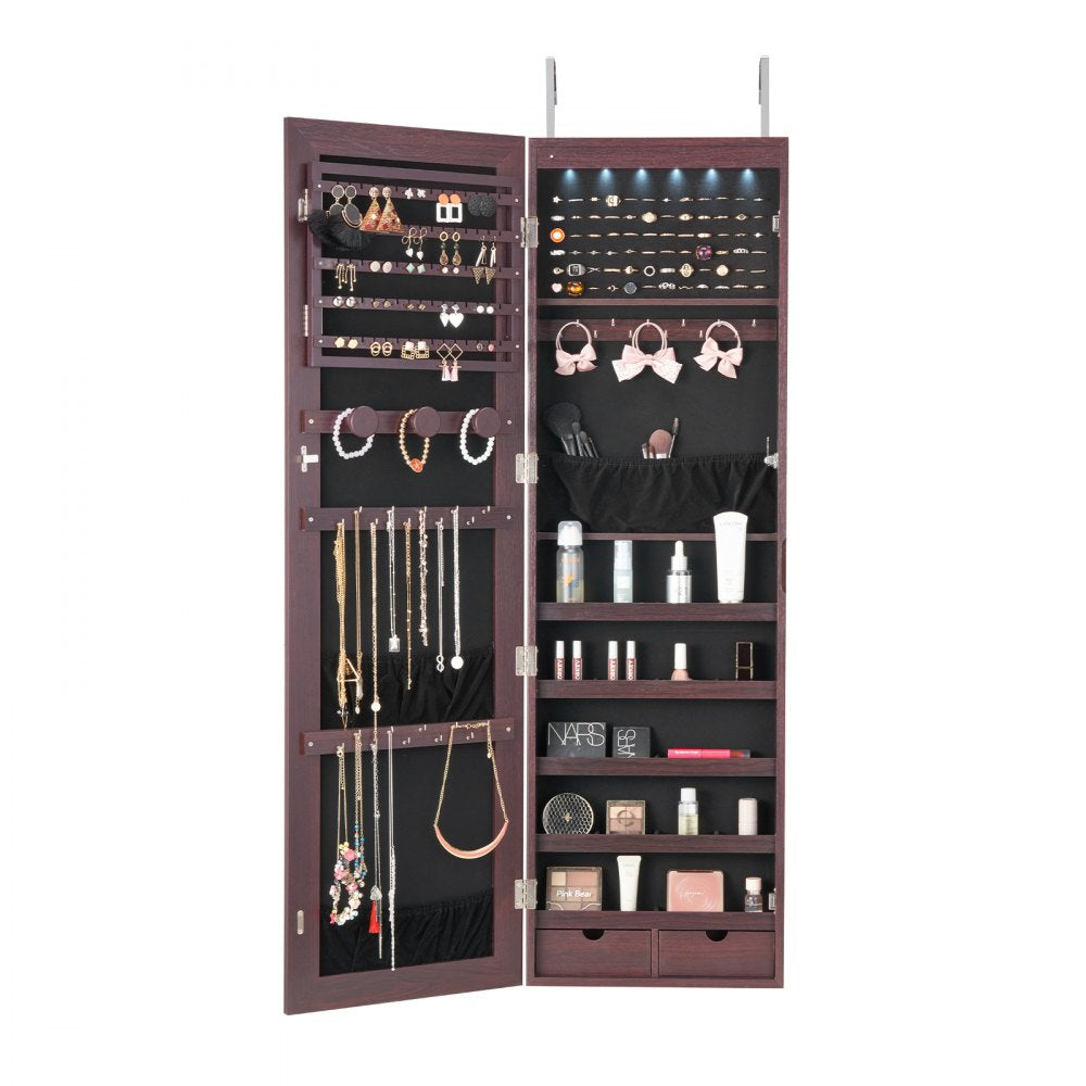 PY-2313SS - 47.2in Velvet-Lined Mirror Jewelry Cabinet with LED Light