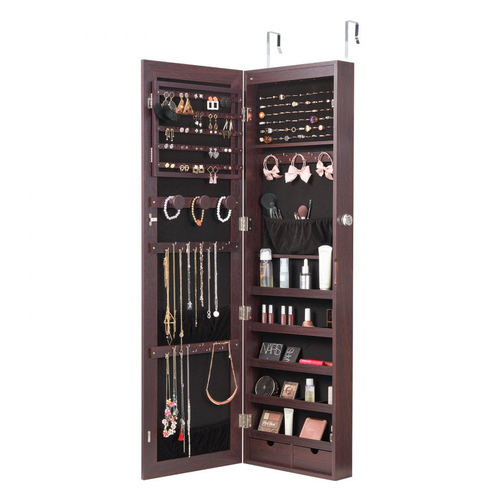 PY-2313SS - 47.2in Velvet-Lined Mirror Jewelry Cabinet with LED Light