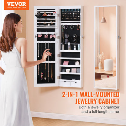 PY-2312SS - Full-Length Mirror Jewelry Cabinet with Velvet Storage, Lockable Design