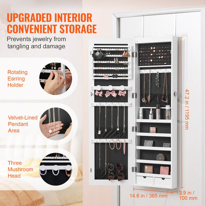 PY-2312SS - Full-Length Mirror Jewelry Cabinet with Velvet Storage, Lockable Design