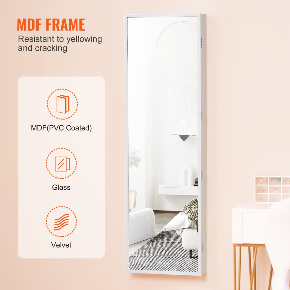PY-2312SS - Full-Length Mirror Jewelry Cabinet with Velvet Storage, Lockable Design