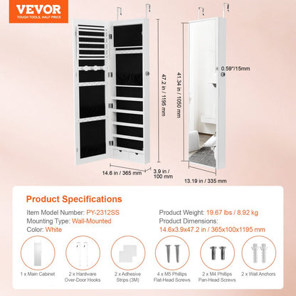 PY-2312SS - Full-Length Mirror Jewelry Cabinet with Velvet Storage, Lockable Design