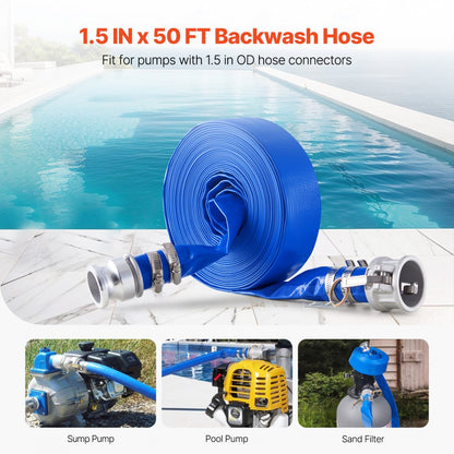 TLP04038X50FT01-CE - 1.5" x 50' Flexible PVC Backwash Hose with Clamps