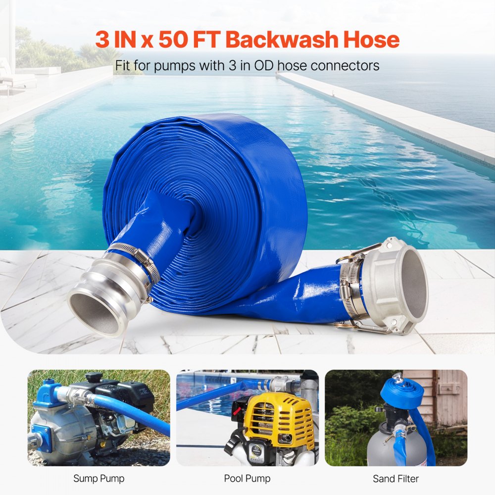 TLP04075X50FT01-CE - 3" x 50 ft Flexible PVC Backwash Hose Kit