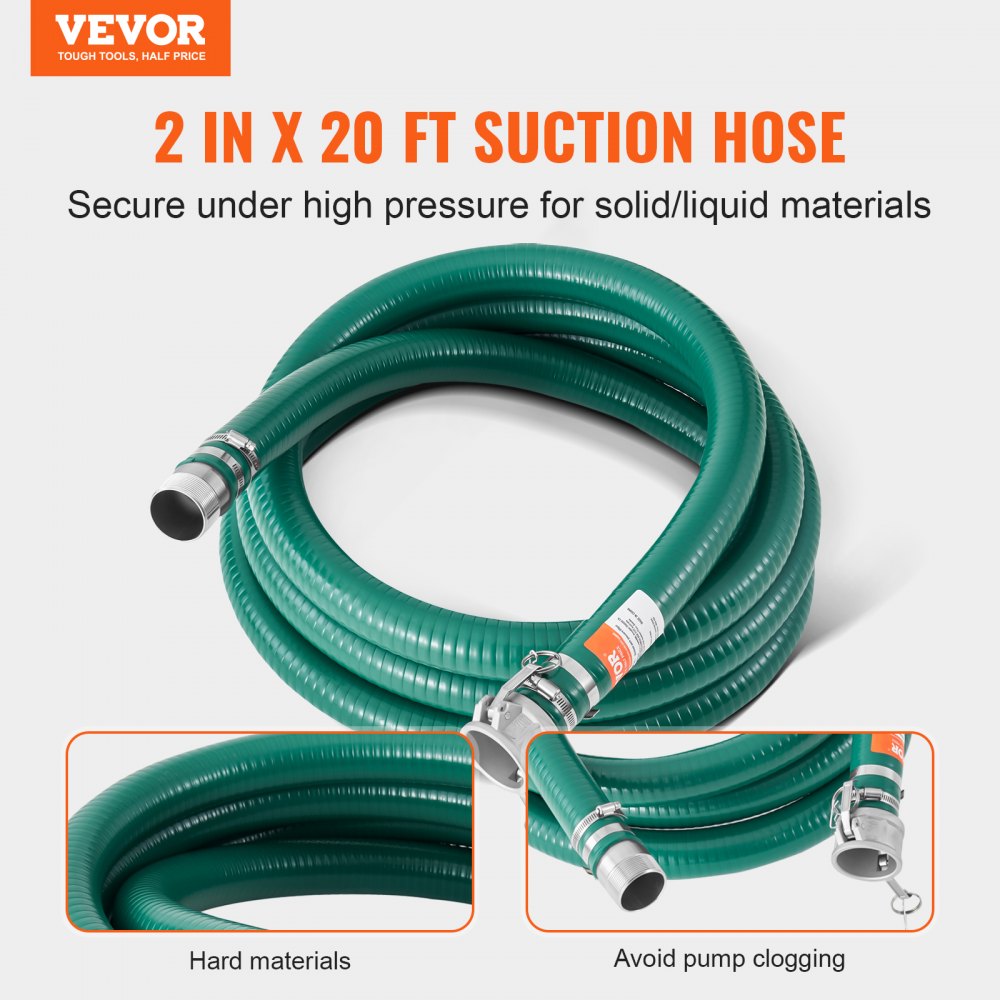 TSH051020-CE - 2" x 20' Durable Suction Hose Kit with Aluminum Camlocks