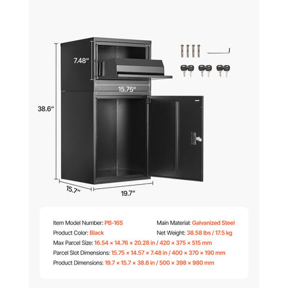 PB-16S - Waterproof Anti-Theft Parcel Drop Box, 16.54 x 14.76 x 20.28 in