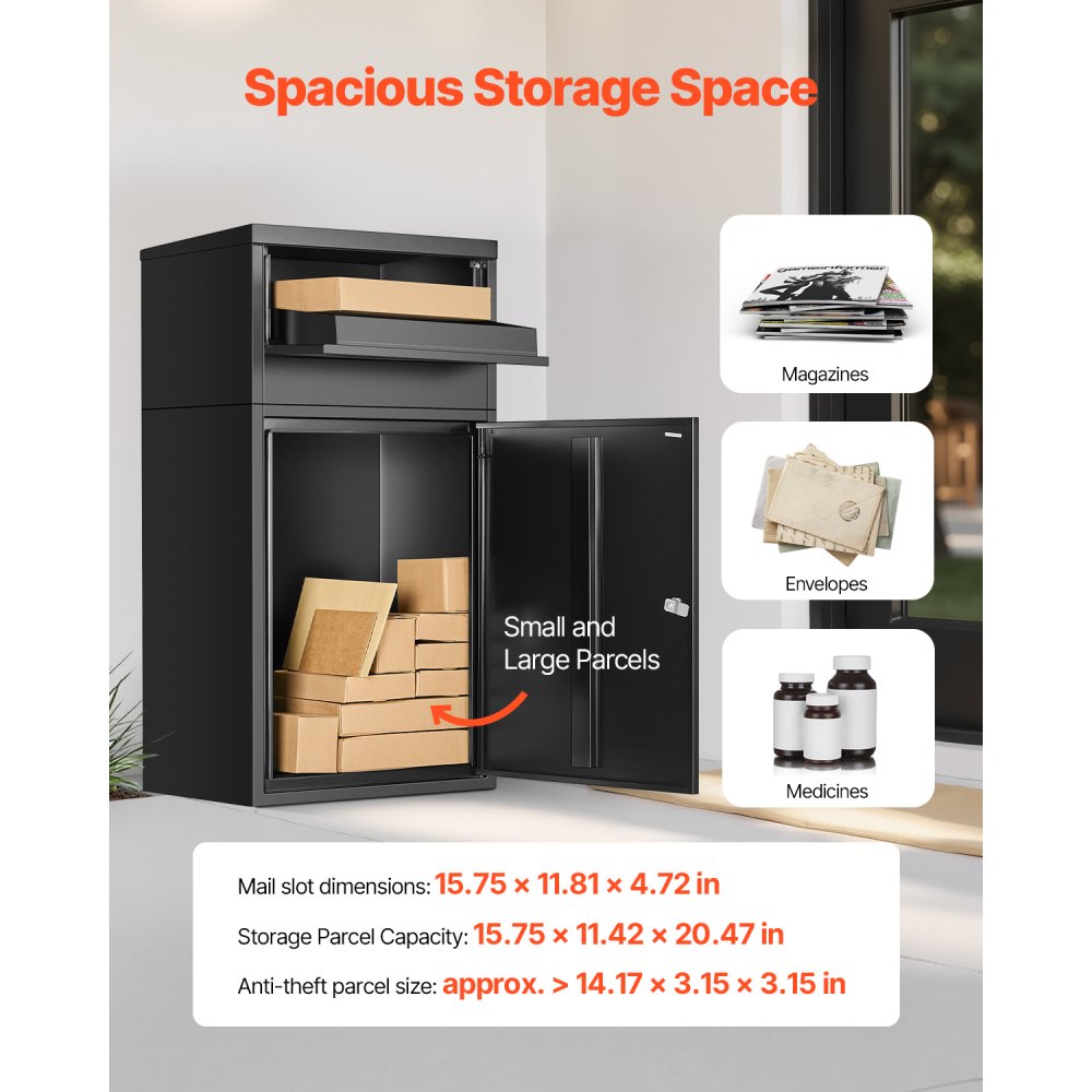 PB-266C - Galvanized Anti-Theft Outdoor Parcel Drop Box, 35.8 in Capacity