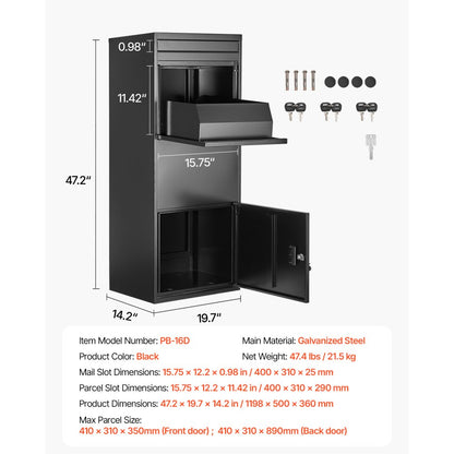 PB-16D - Waterproof Parcel Drop Box with Anti-Theft Feature, 47.2 in
