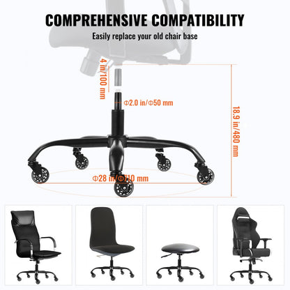YS-07 - Durable 28" Chair Base with 4" Lift for Office & Gaming