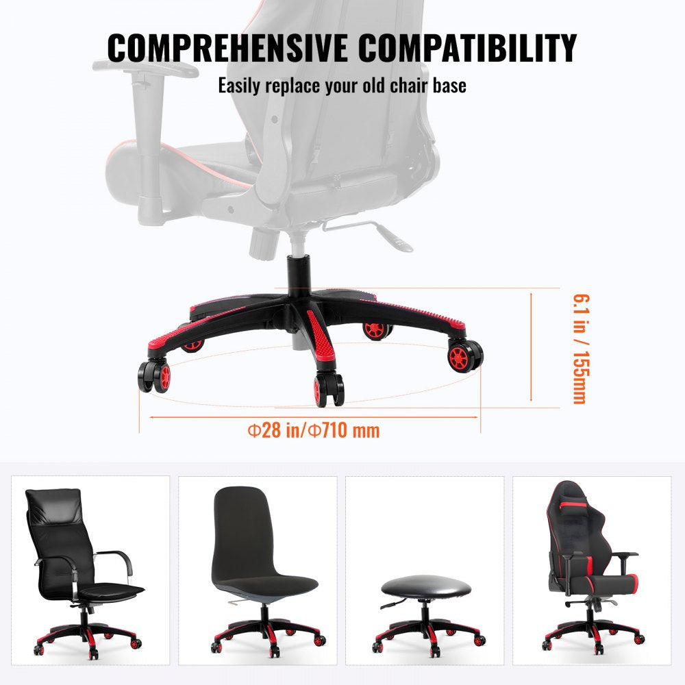 YS-04 - 28in VEVOR Office Chair Base Supports 2500 lbs with Smooth Casters