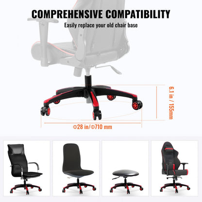 YS-04 - 28in VEVOR Office Chair Base Supports 2500 lbs with Smooth Casters