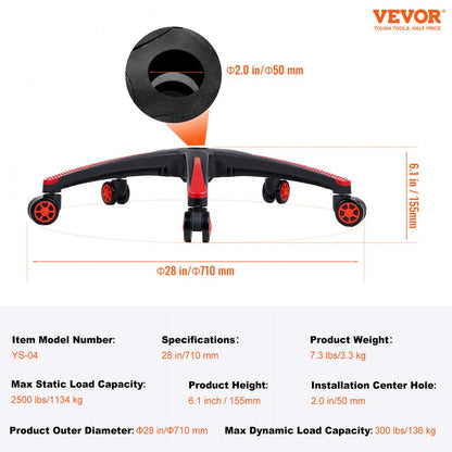YS-04 - 28in VEVOR Office Chair Base Supports 2500 lbs with Smooth Casters