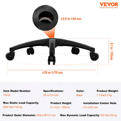 YS-03 - 28" Heavy Duty Chair Base with 360° Casters