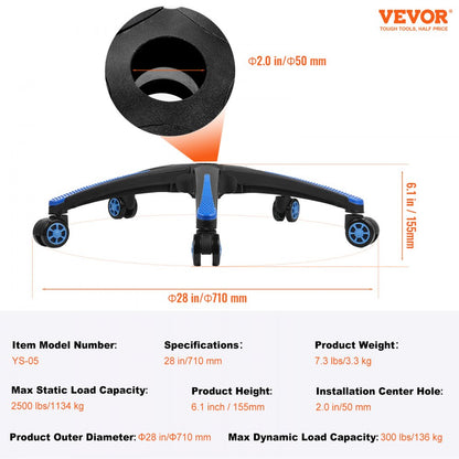 YS-06 - 28" VEVOR Office Chair Base, 2500 lbs Support, 360° Casters