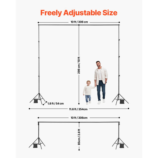 BJJ-1010 - Adjustable 10x10ft Backdrop Stand with Tripod Bases and Carrying Bag