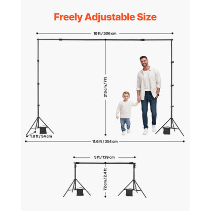BJJ-0710 - Adjustable 7x10 ft Backdrop Stand with Steel Base and Tripod Stability