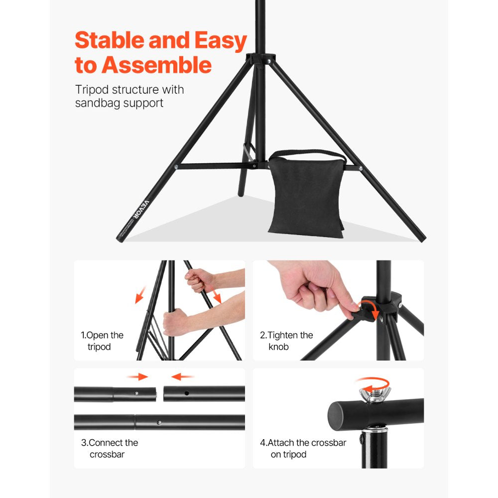 BJJ-0710 - Adjustable 7x10 ft Backdrop Stand with Steel Base and Tripod Stability