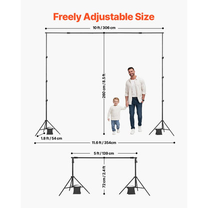 BJJ-8510 - Adjustable 8.5x10 ft Backdrop Stand with Tripod Base