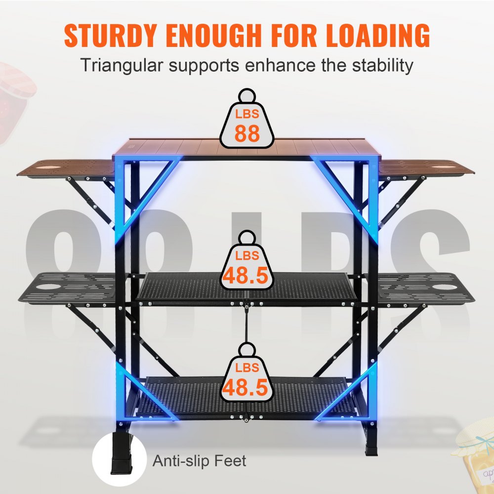 010449755615 - Lightweight Foldable Camping Kitchen Table with 88 lbs Capacity