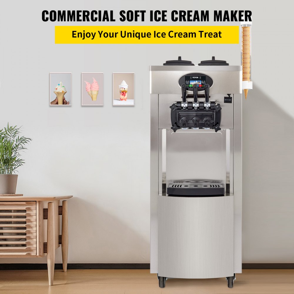 YKF-8228H - 2200W Stainless Steel Soft Serve Machine with 3 Flavors