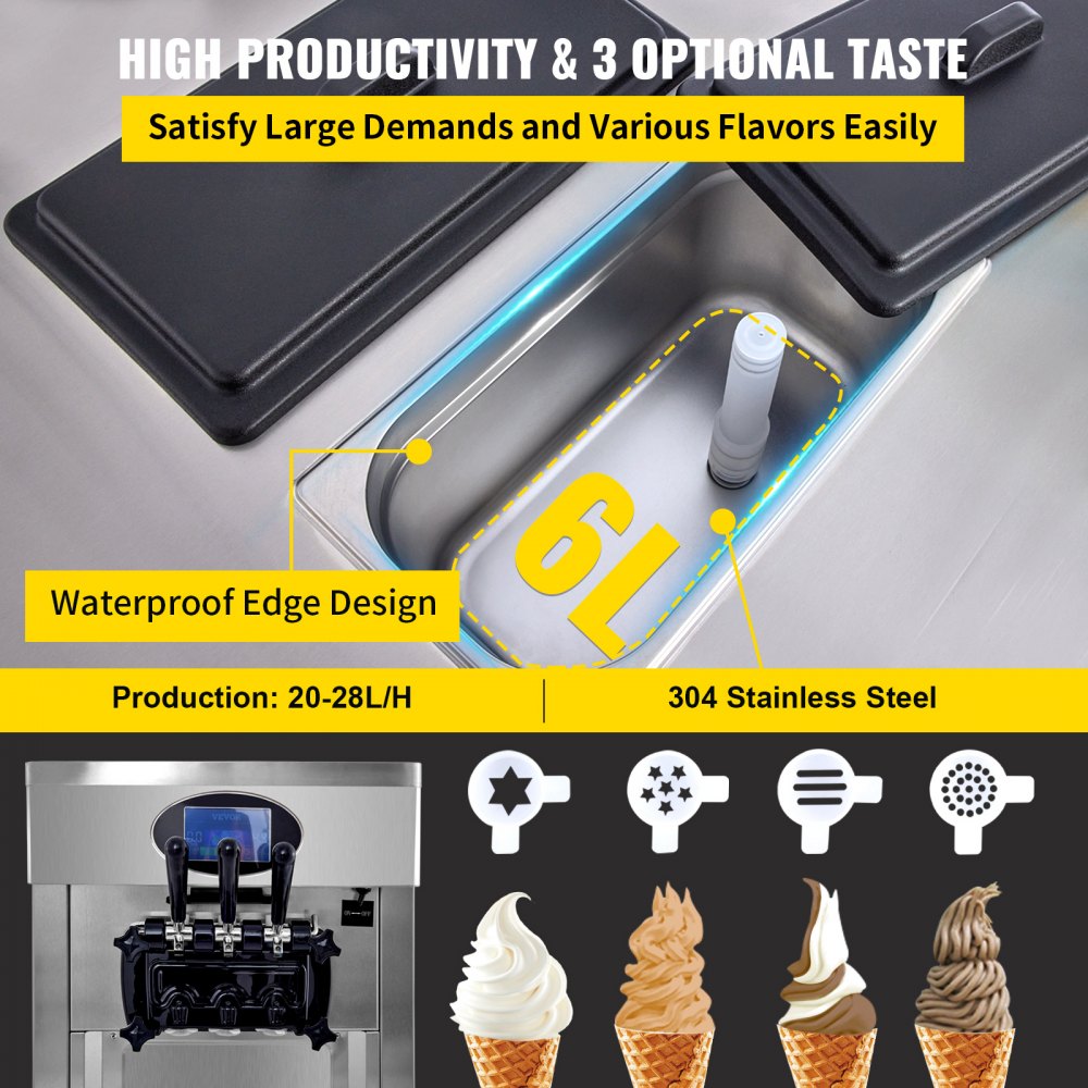 YKF-8228H - 2200W Stainless Steel Soft Serve Machine with 3 Flavors