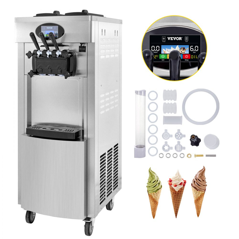 YKF-8228H - 2200W Stainless Steel Soft Serve Machine with 3 Flavors