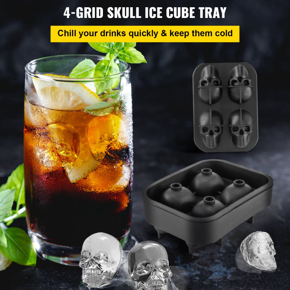 010323744830 - 4-Grid Skull Silicone Ice Cube Tray for Unique Drinks