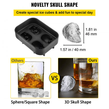 010323744830 - 4-Grid Skull Silicone Ice Cube Tray for Unique Drinks