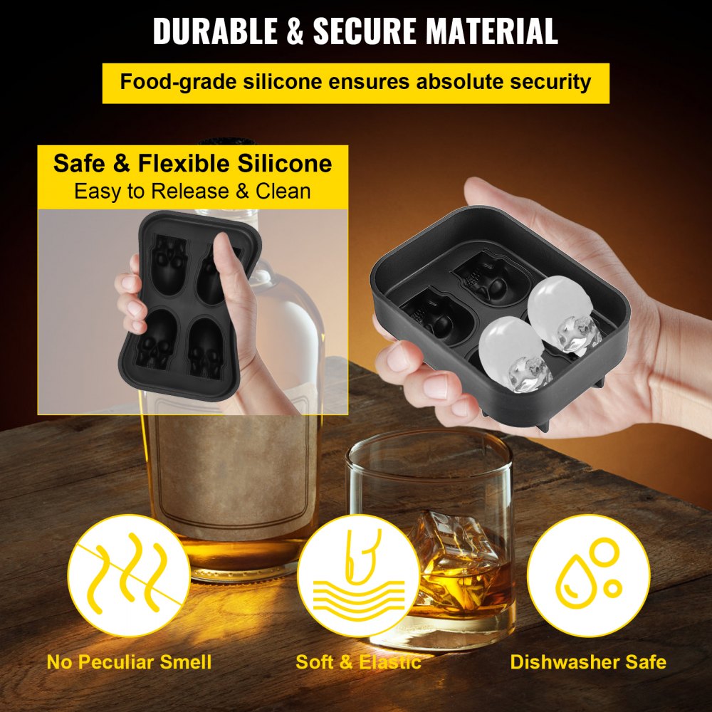 010323744830 - 4-Grid Skull Silicone Ice Cube Tray for Unique Drinks