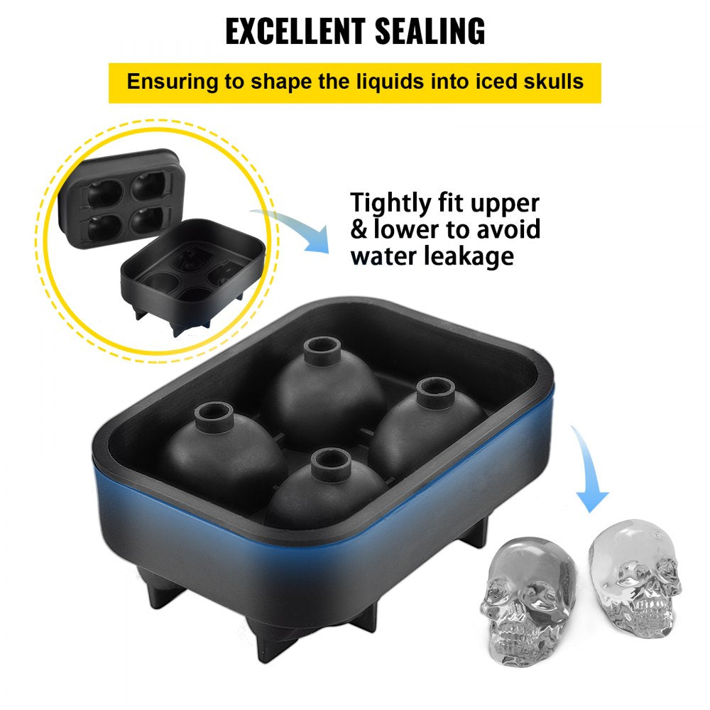 010323744830 - 4-Grid Skull Silicone Ice Cube Tray for Unique Drinks