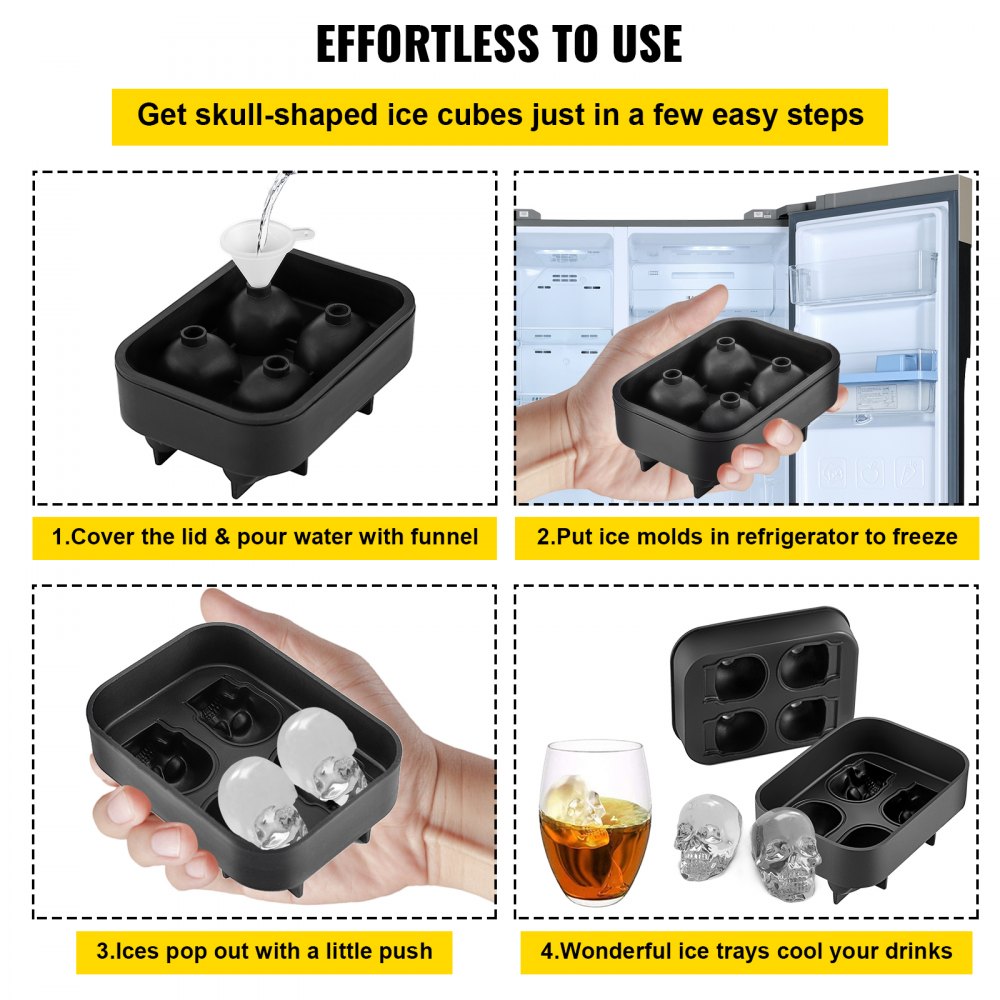 010323744830 - 4-Grid Skull Silicone Ice Cube Tray for Unique Drinks