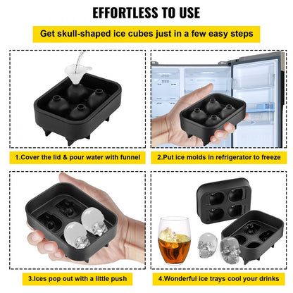 010323744830 - 4-Grid Skull Silicone Ice Cube Tray for Unique Drinks