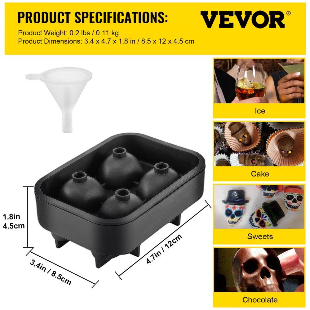 010323744830 - 4-Grid Skull Silicone Ice Cube Tray for Unique Drinks