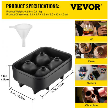010323744830 - 4-Grid Skull Silicone Ice Cube Tray for Unique Drinks