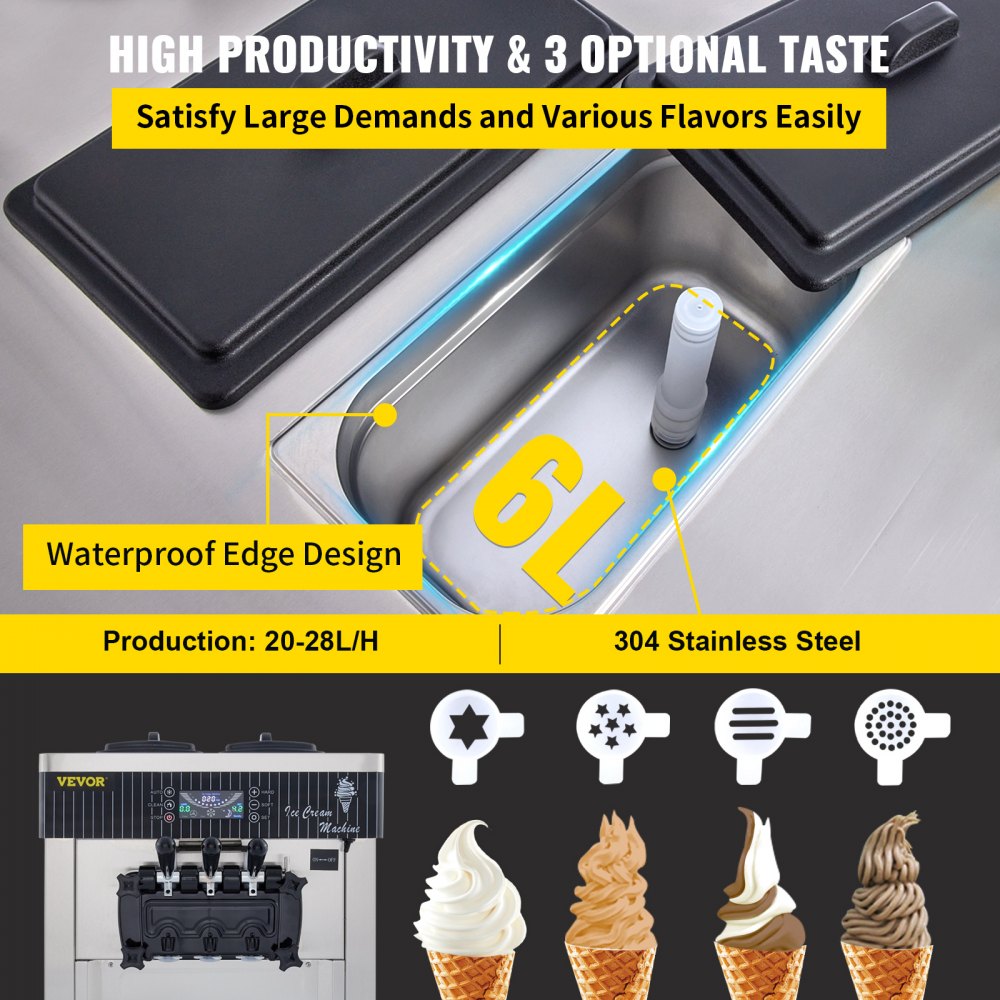 YKF-8218T - 5.3-7.4 Gal/H Stainless Steel Soft Serve Ice Cream Machine
