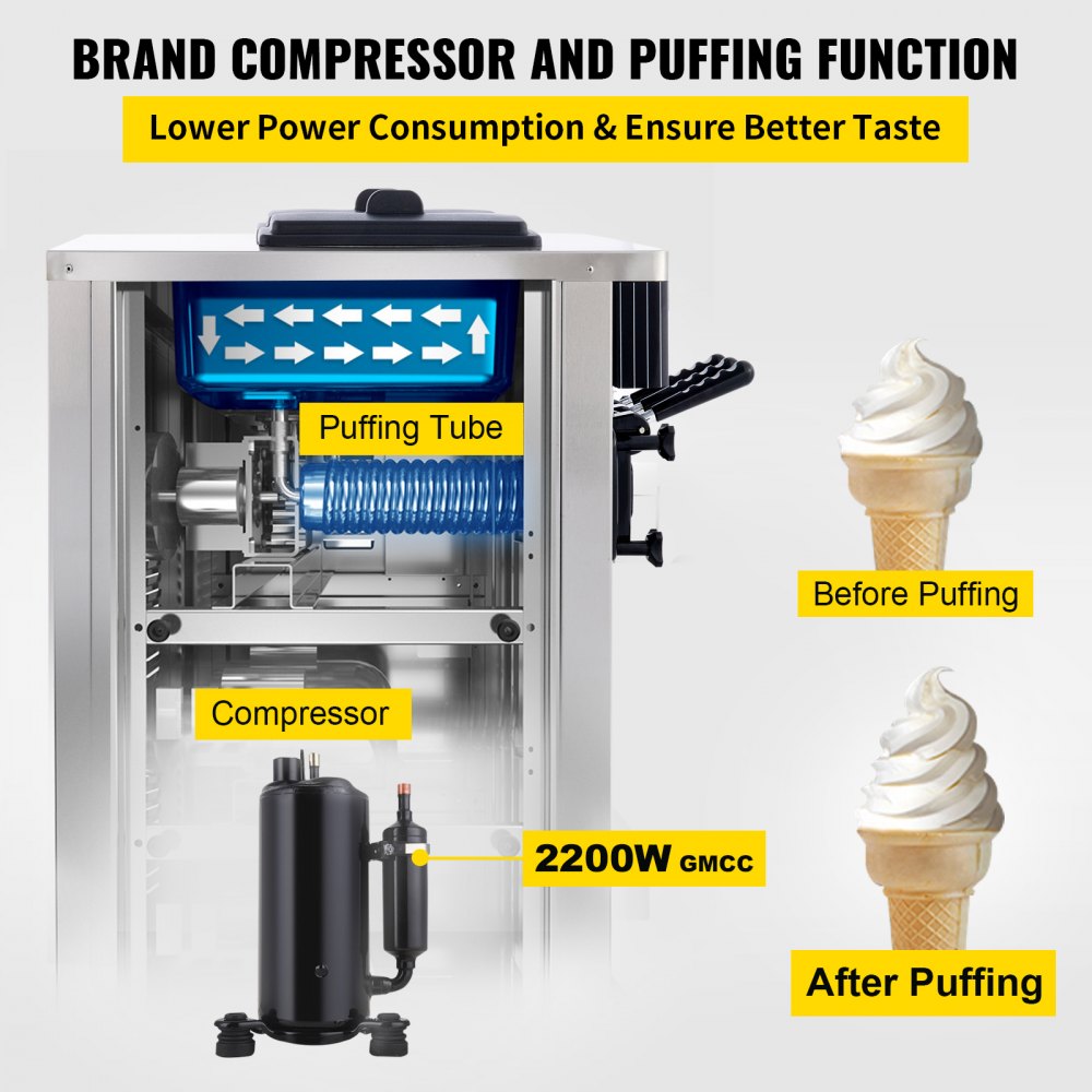 YKF-8218T - 5.3-7.4 Gal/H Stainless Steel Soft Serve Ice Cream Machine