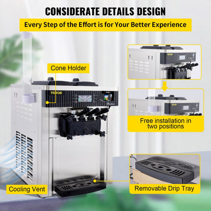 YKF-8218T - 5.3-7.4 Gal/H Stainless Steel Soft Serve Ice Cream Machine