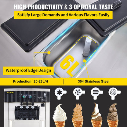 YKF-8228H - Commercial Soft Ice Cream Machine, 5.3-7.4 Gal/H, 3 Flavors