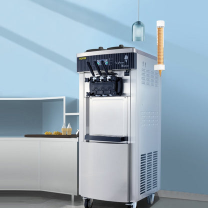 YKF-8228H - Commercial Soft Ice Cream Machine, 5.3-7.4 Gal/H, 3 Flavors