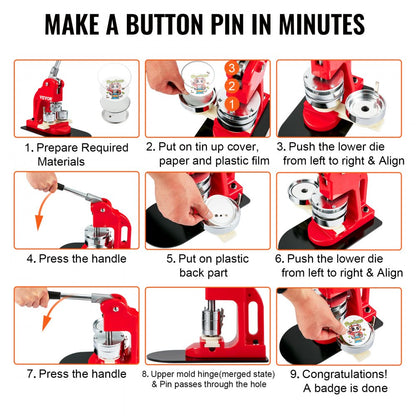 BJS-25-RD-01 - Durable 1" Button Maker for DIY Pins and Badges