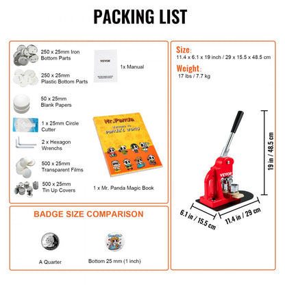 BJS-25-RD-01 - Durable 1" Button Maker for DIY Pins and Badges