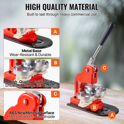BJS-58-RD-01 - Durable 2.25" Button Maker Kit with 500 Parts