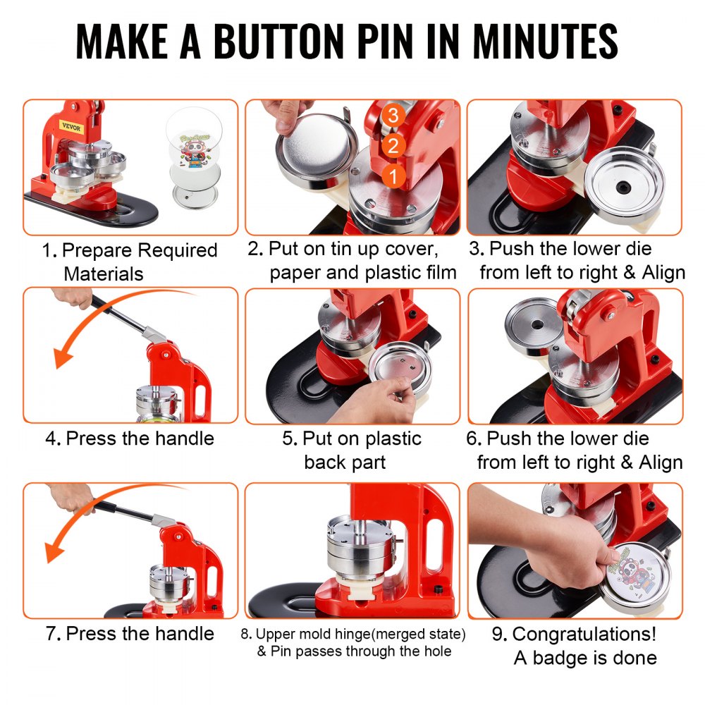 BJS-58-RD-01 - Durable 2.25" Button Maker Kit with 500 Parts