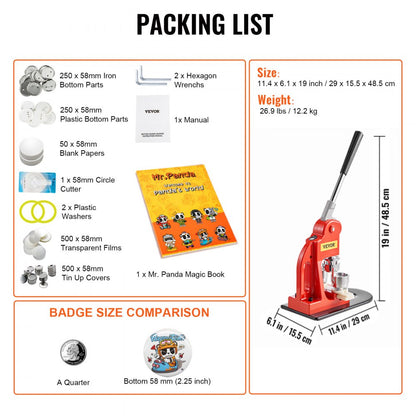 BJS-58-RD-01 - Durable 2.25" Button Maker Kit with 500 Parts