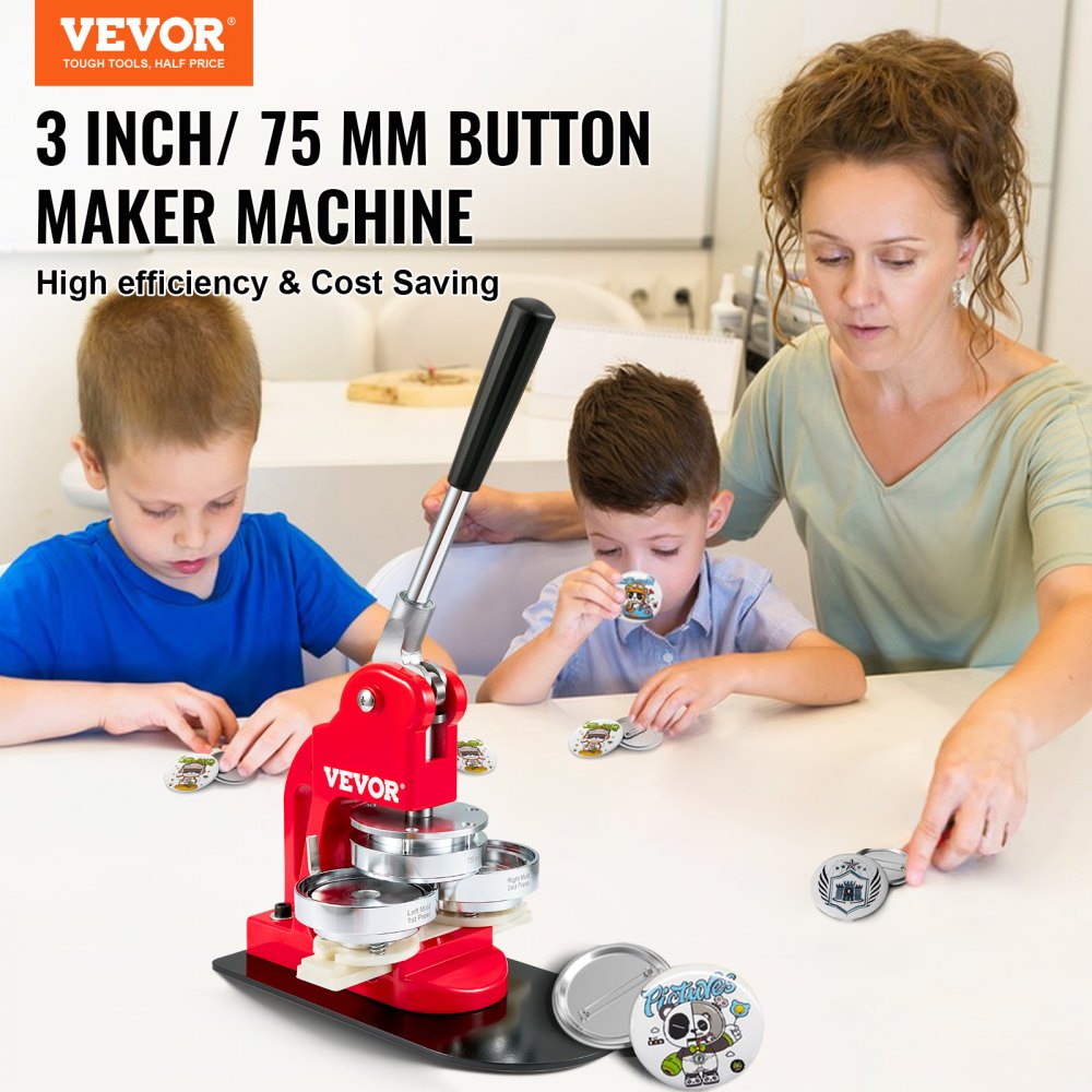 BJS-75-RD-01 - Durable 3" Button Maker with Ergonomic Handle & Complete Kit