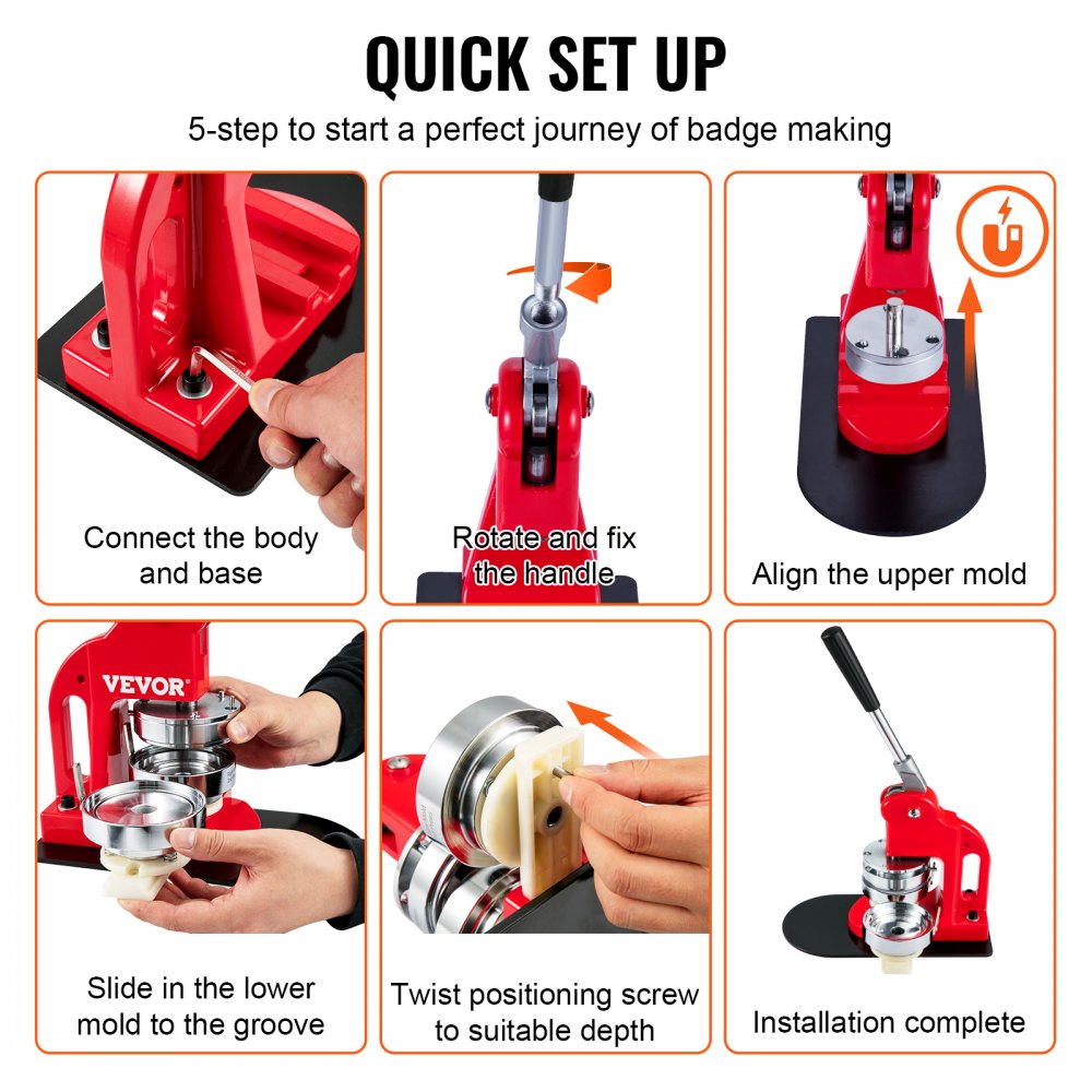 BJS-75-RD-01 - Durable 3" Button Maker with Ergonomic Handle & Complete Kit