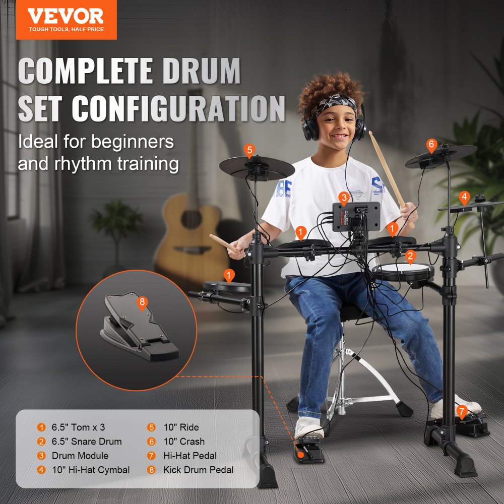 MT10B - Portable Electric Drum Kit with 6.5-Inch Pads & 150 Sounds