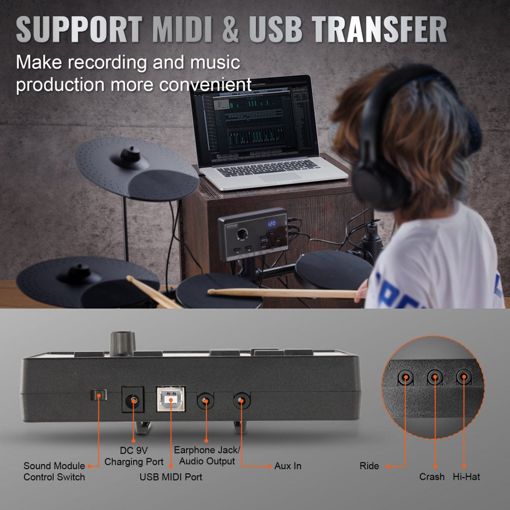 MT10B - Portable Electric Drum Kit with 6.5-Inch Pads & 150 Sounds