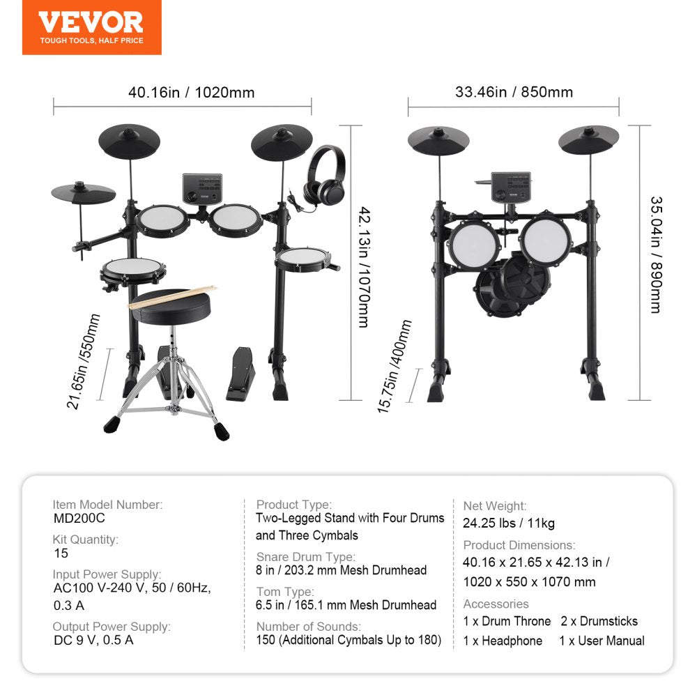 MD200C - VEVOR Electric Drum Kit with 8" Snare and 3 Toms